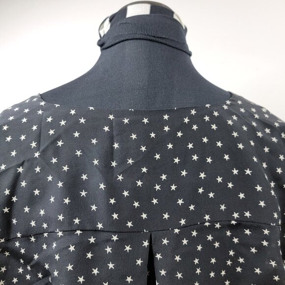 Madewell 100% Silk Star Print Blouse M Black White | Tie Sleeve, Button Front - Picture 14 of 16